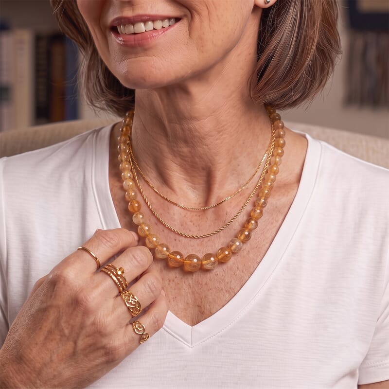 D'Joy Brazilian Citrine 300.00 ctw Beaded Necklace in Sterling Silver 20-22 Inches