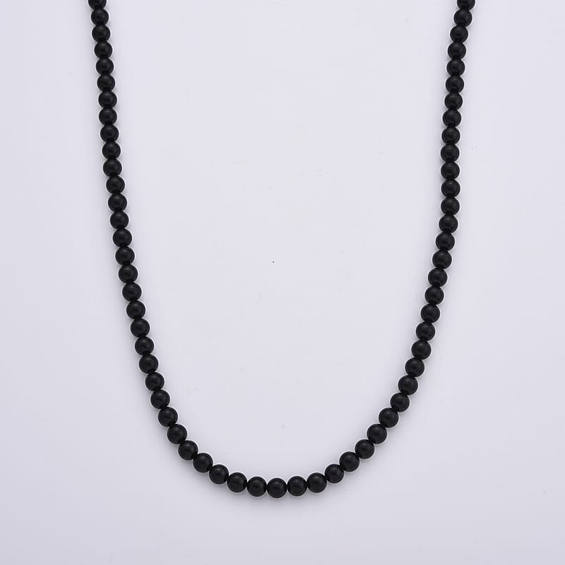 D'Joy Black Tourmaline 300.00 ctw Beaded Necklace (24 Inches) in Stainless Steel