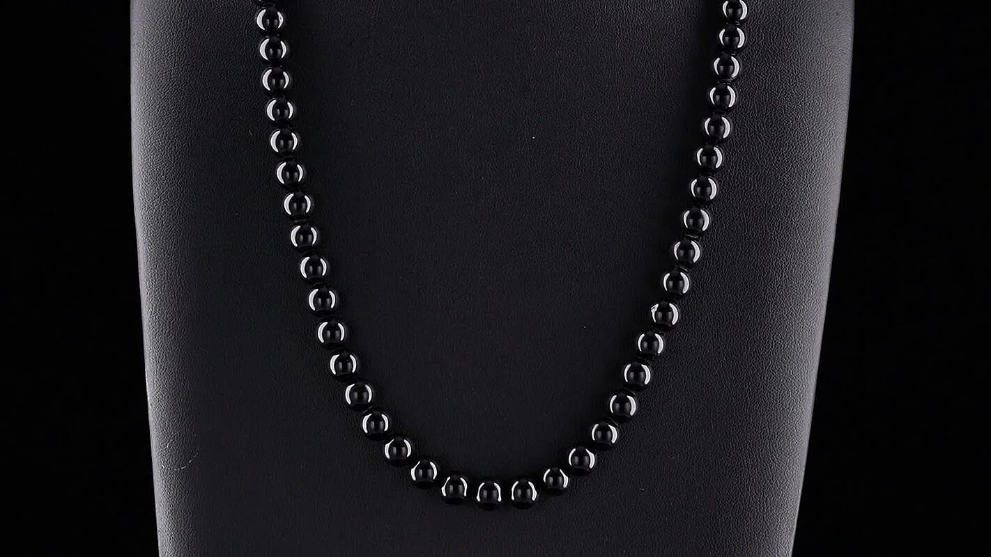D'Joy Black Tourmaline Beaded Necklace (24 Inches) in Stainless Steel 300.00 ctw