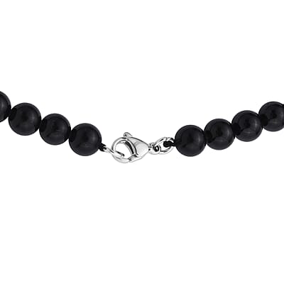 D'Joy Black Tourmaline 300.00 ctw Beaded Necklace (24 Inches) in Stainless Steel