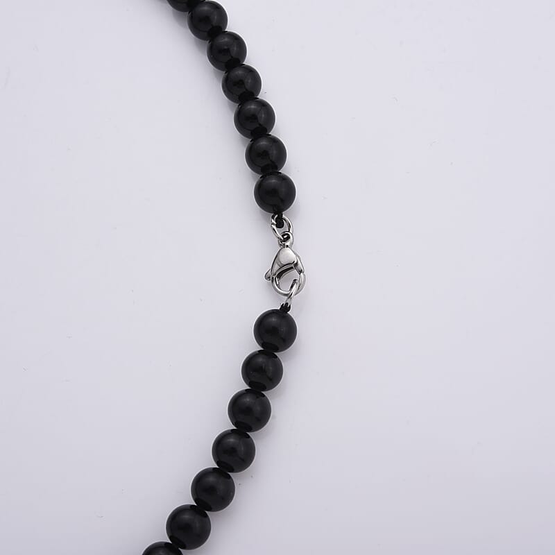 D'Joy Black Tourmaline 300.00 ctw Beaded Necklace (24 Inches) in Stainless Steel