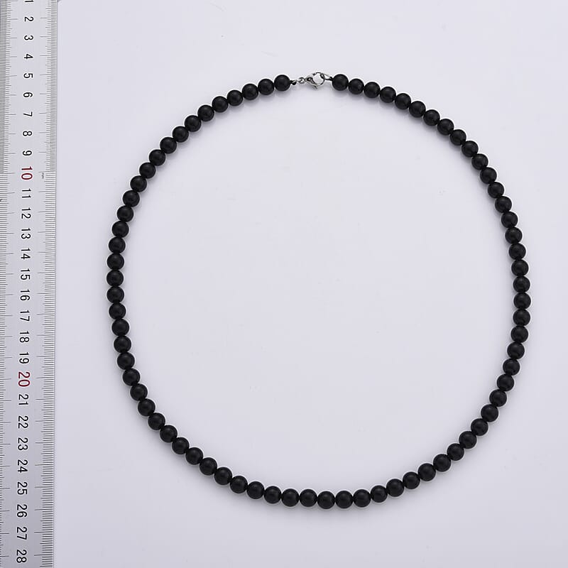 D'Joy Black Tourmaline 300.00 ctw Beaded Necklace (24 Inches) in Stainless Steel