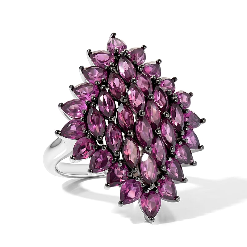 D'Joy Premium Orissa Rhodolite Garnet 6.85 ctw Berry Royale Ring in Rhodium Over Sterling Silver (Size 5.0)