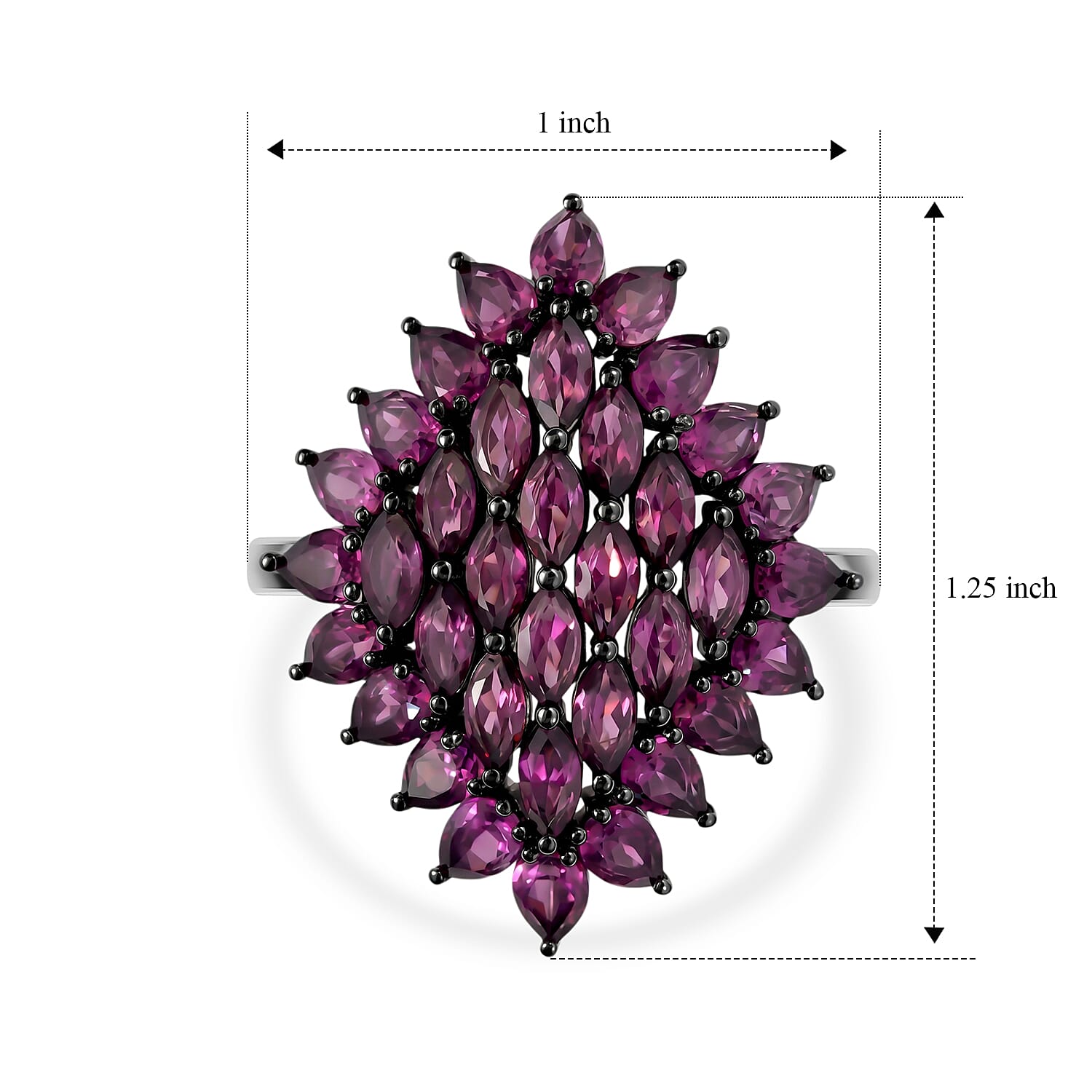 D'Joy Premium Orissa Rhodolite Garnet 6.85 ctw Berry Royale Ring in Rhodium Over Sterling Silver (Size 5.0)