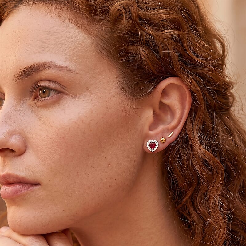 D'Joy Premium Orissa Rhodolite Garnet and White Zircon 1.60 ctw Royal Heart Earrings in Rhodium Over Sterling Silver