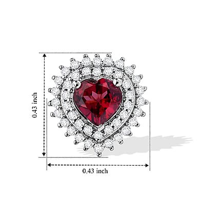 D'Joy Premium Orissa Rhodolite Garnet and White Zircon 1.60 ctw Royal Heart Earrings in Rhodium Over Sterling Silver