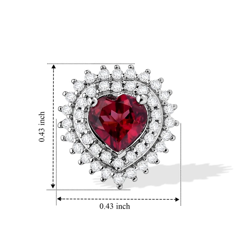 D'Joy Premium Orissa Rhodolite Garnet and White Zircon 1.60 ctw Royal Heart Earrings in Rhodium Over Sterling Silver