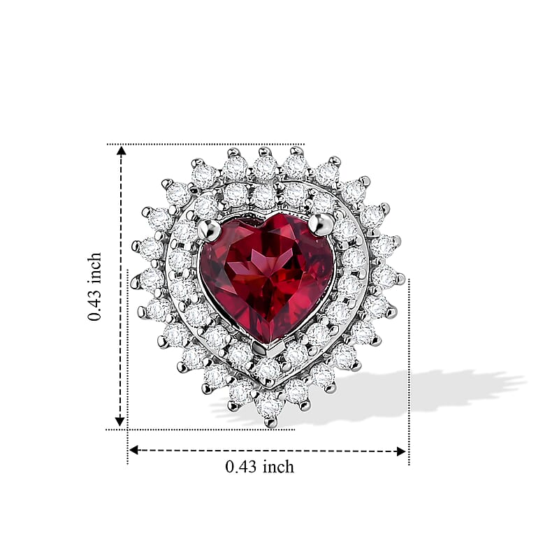 D'Joy Premium Orissa Rhodolite Garnet and White Zircon 1.60 ctw Royal Heart Earrings in Rhodium Over Sterling Silver