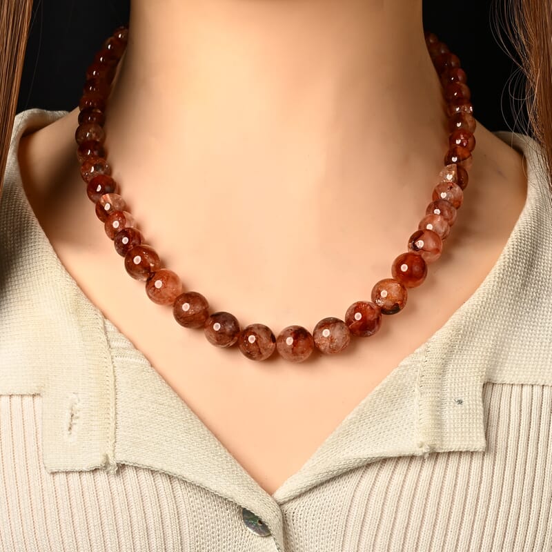 D'Joy Multi Hematoid Quartz 250.00 ctw Beaded Necklace (18-20 Inches) Stainless Steel