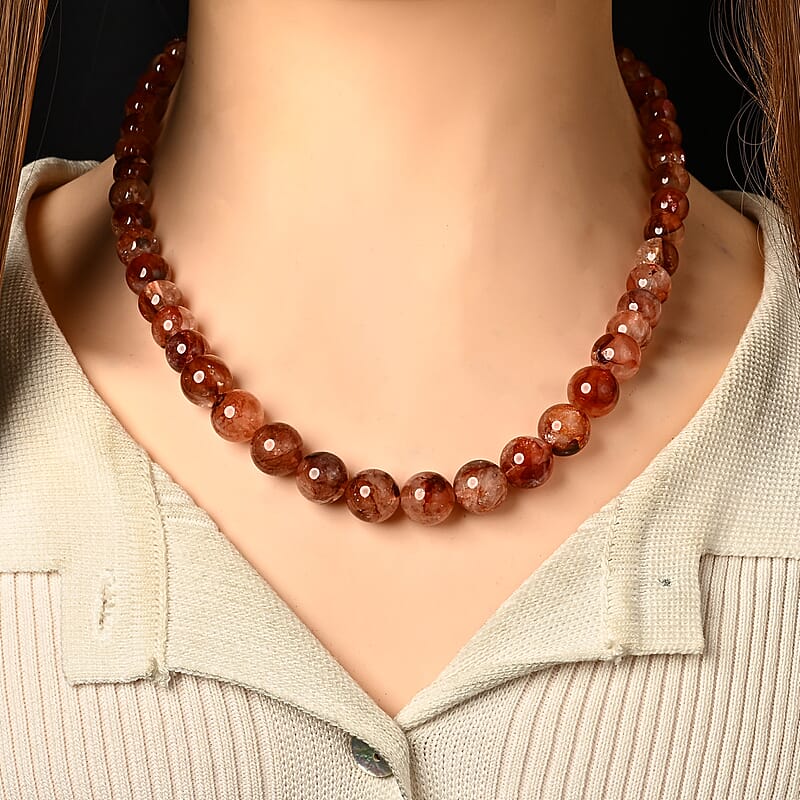 D'Joy Multi Hematoid Quartz 250.00 ctw Beaded Necklace (18-20 Inches) Stainless Steel