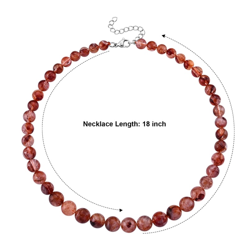 D'Joy Multi Hematoid Quartz 250.00 ctw Beaded Necklace (18-20 Inches) Stainless Steel