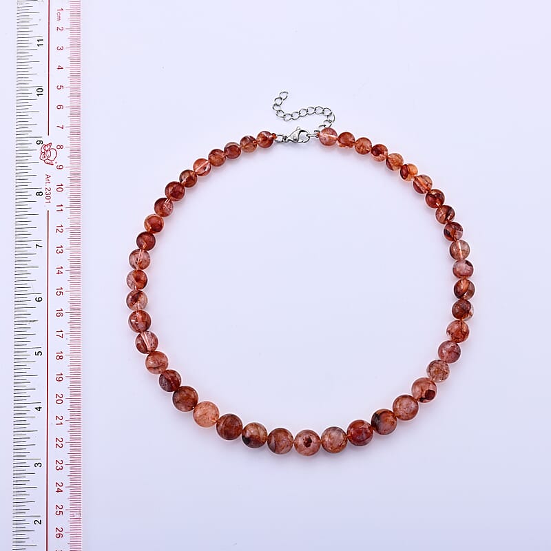 D'Joy Multi Hematoid Quartz 250.00 ctw Beaded Necklace (18-20 Inches) Stainless Steel