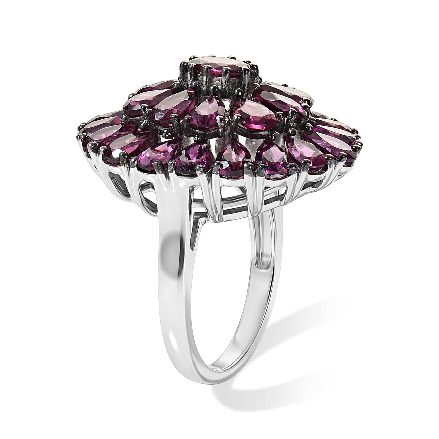 D'Joy Premium Orissa Rhodolite Garnet 8.70 ctw Berry Royale Ring in Rhodium Over Sterling Silver (Size 5.0)