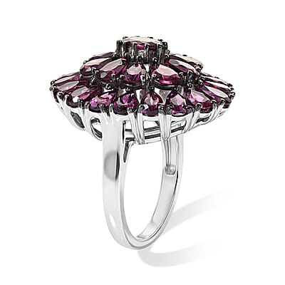 D'Joy Premium Orissa Rhodolite Garnet 8.70 ctw Berry Royale Ring in Rhodium Over Sterling Silver (Size 5.0)