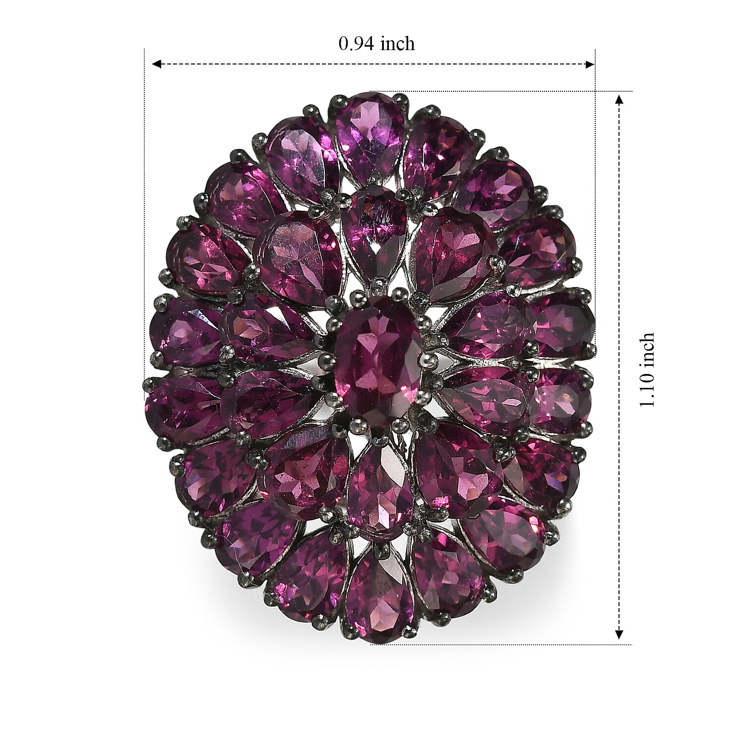 D'Joy Premium Orissa Rhodolite Garnet 8.70 ctw Berry Royale Ring in Rhodium Over Sterling Silver (Size 5.0)