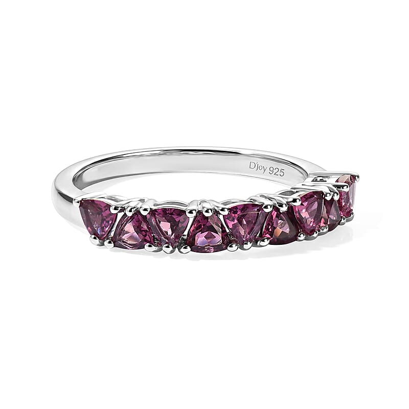 D'Joy Premium Orissa Rhodolite Garnet 1.20 ctw Berry Spark Band Ring in Rhodium Over Sterling Silver (Size 5.0)