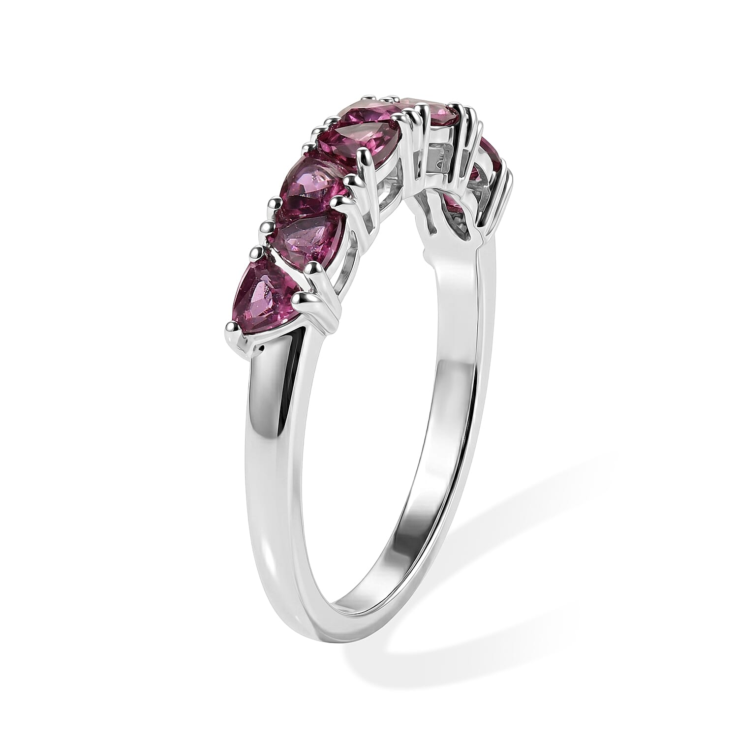 D'Joy Premium Orissa Rhodolite Garnet 1.20 ctw Berry Spark Band Ring in Rhodium Over Sterling Silver (Size 5.0)