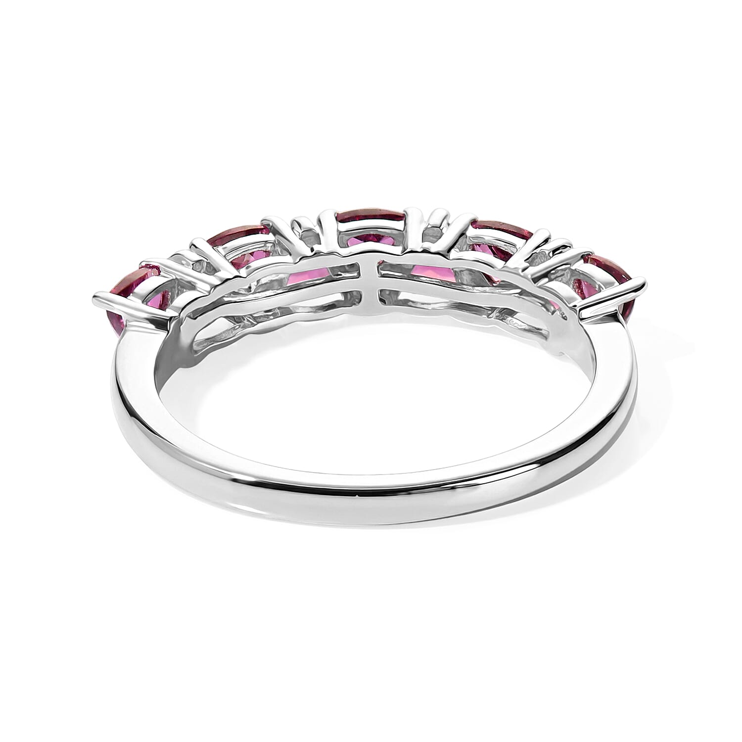 D'Joy Premium Orissa Rhodolite Garnet 1.20 ctw Berry Spark Band Ring in Rhodium Over Sterling Silver (Size 5.0)