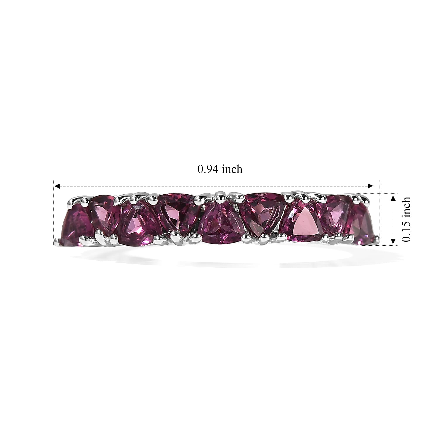 D'Joy Premium Orissa Rhodolite Garnet 1.20 ctw Berry Spark Band Ring in Rhodium Over Sterling Silver (Size 5.0)