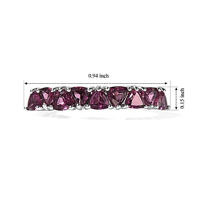 D'Joy Premium Orissa Rhodolite Garnet 1.20 ctw Berry Spark Band Ring in Rhodium Over Sterling Silver (Size 5.0)