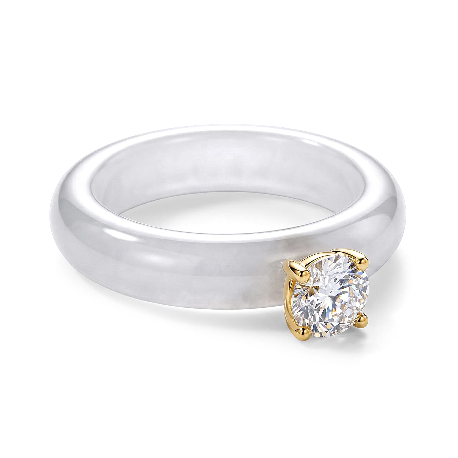 Lab Grown Diamond G SI and Natural Jade 14.85 ctw Band Ring in 10K Yellow Gold (Size 6.0)