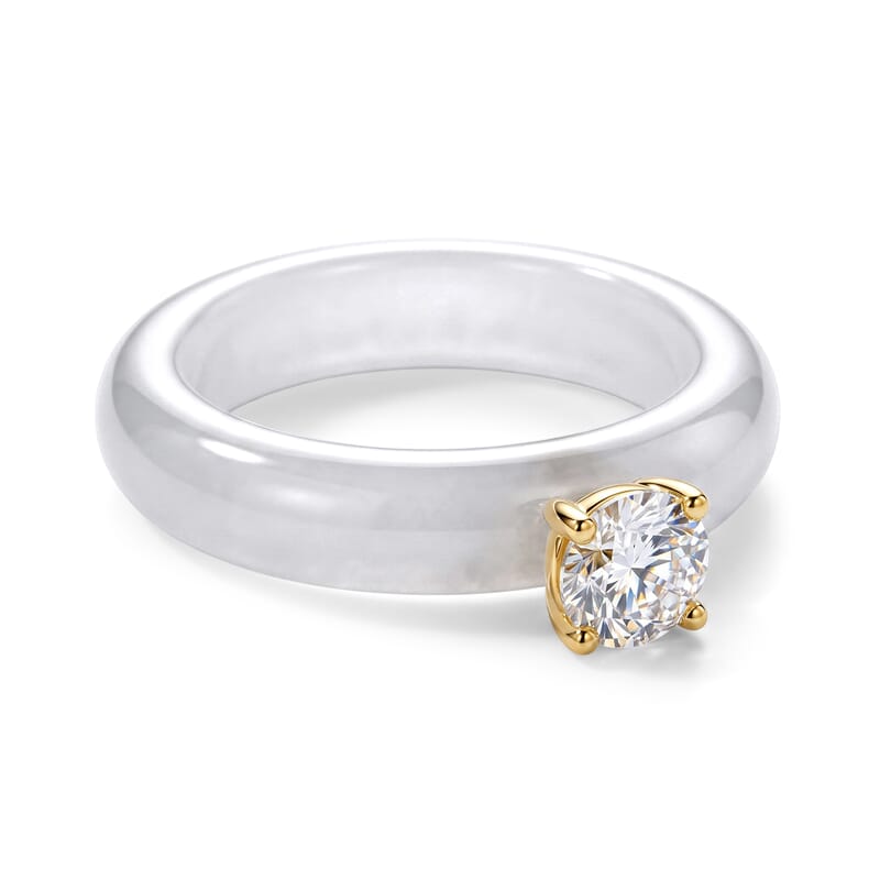 Lab Grown Diamond G SI and Natural Jade 14.85 ctw Band Ring in 10K Yellow Gold (Size 6.0)