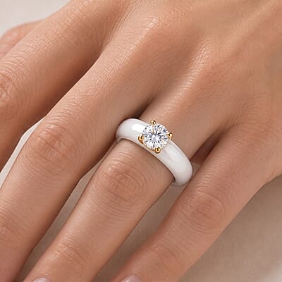 Lab Grown Diamond G SI and Natural Jade 14.85 ctw Band Ring in 10K Yellow Gold (Size 6.0)
