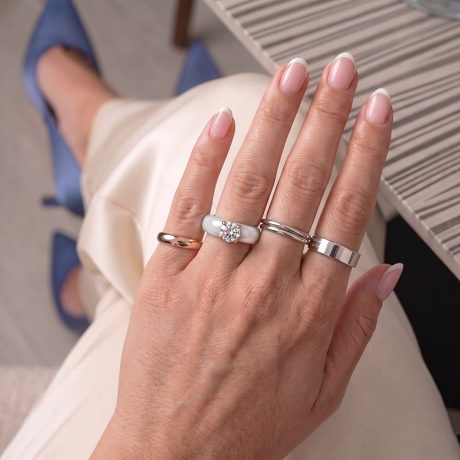 Lab Grown Diamond G SI and Natural Jade 14.85 ctw Band Ring in 10K Yellow Gold (Size 6.0)