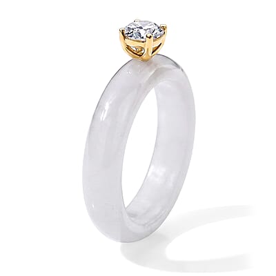 Lab Grown Diamond G SI and Natural Jade 14.85 ctw Band Ring in 10K Yellow Gold (Size 6.0)