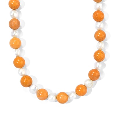 EverTrue Yellow Jasper and Gray Pearl 135.00 ctw Beaded Necklace in Platinum Bond 18-19 Inches