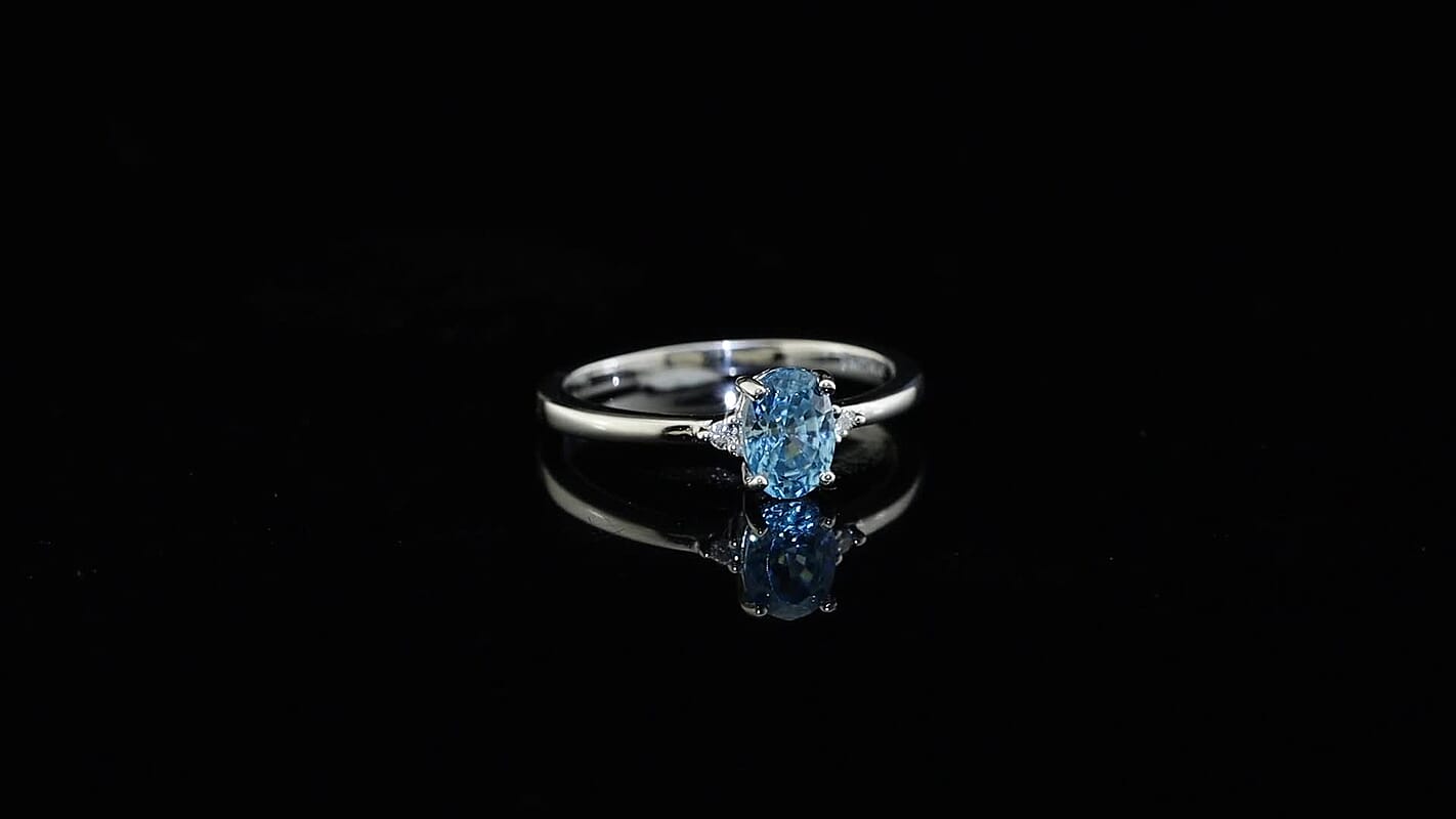 EverTrue Cambodian Blue Zircon, Moissanite Ring in Platinum Bond (Size 10.0) 1.35 ctw