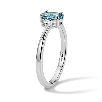 EverTrue Cambodian Blue Zircon and Moissanite 1.35 ctw Ring in Platinum Bond (Size 5.0)