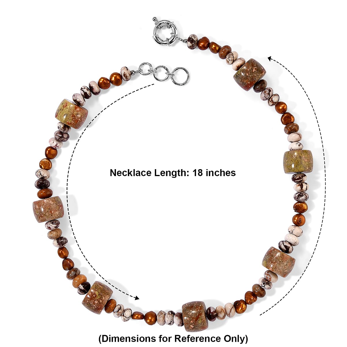 EverTrue Unakite, Peanut Wood Jasper and Brown Pearl (D) 350.00 ctw Necklace in Platinum Bond 18-19 Inches image number 2