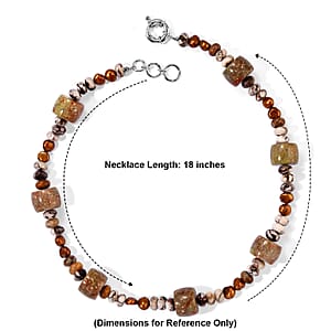 EverTrue Unakite, Peanut Wood Jasper and Brown Pearl (D) 350.00 ctw Necklace in Platinum Bond 18-19 Inches