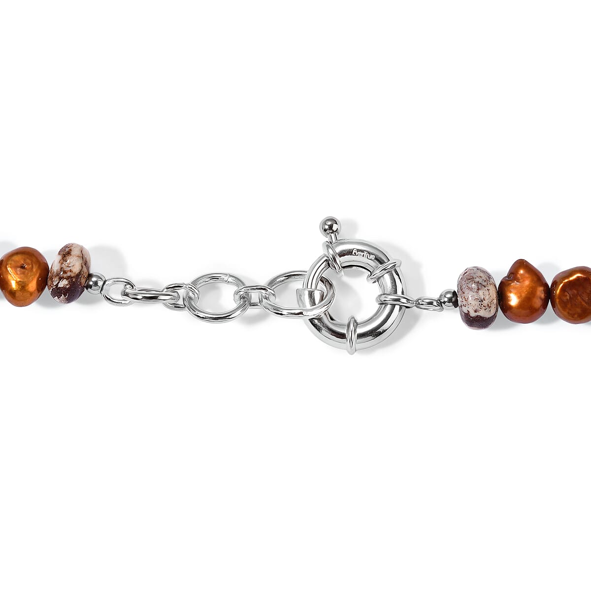 EverTrue Unakite, Peanut Wood Jasper and Brown Pearl (D) 350.00 ctw Necklace in Platinum Bond 18-19 Inches image number 3