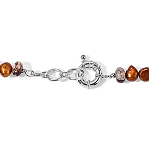 EverTrue Unakite, Peanut Wood Jasper and Brown Pearl (D) 350.00 ctw Necklace in Platinum Bond 18-19 Inches