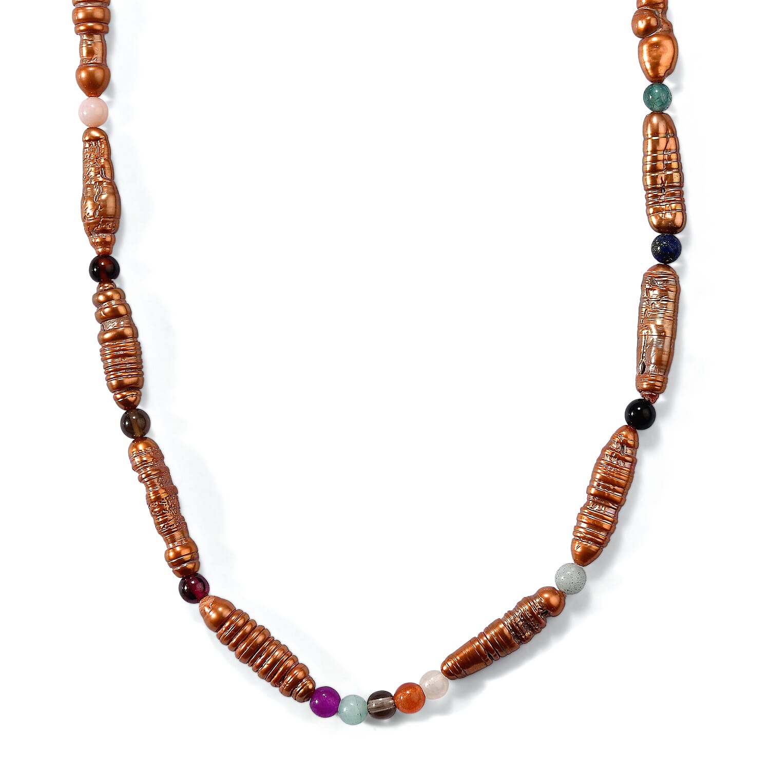 EverTrue Multi Color Agate and Brown Pearl (D) 20.00 ctw Necklace in Platinum Bond 18-19 Inches