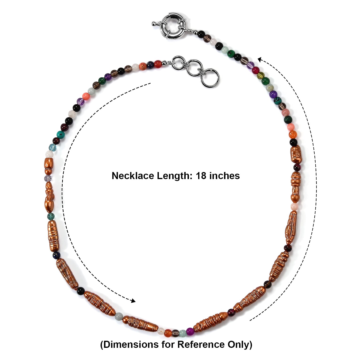 EverTrue Multi Color Agate and Brown Pearl (D) 20.00 ctw Necklace in Platinum Bond 18-19 Inches