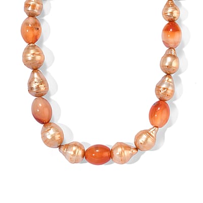 EverTrue Yellow Pearl (D) and Carnelian 140.00 ctw Necklace in Platinum Bond 18-19 Inches