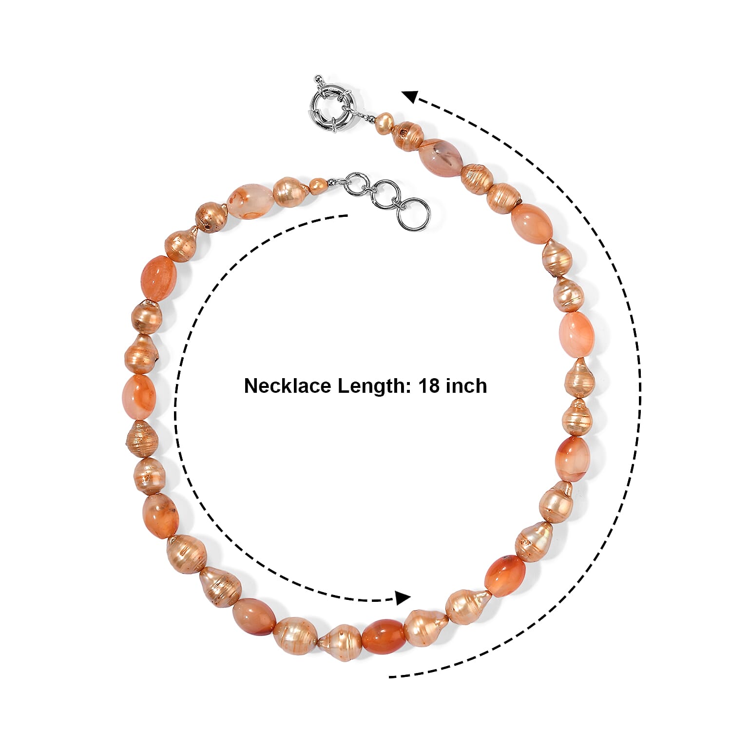 EverTrue Yellow Pearl (D) and Carnelian 140.00 ctw Necklace in Platinum Bond 18-19 Inches
