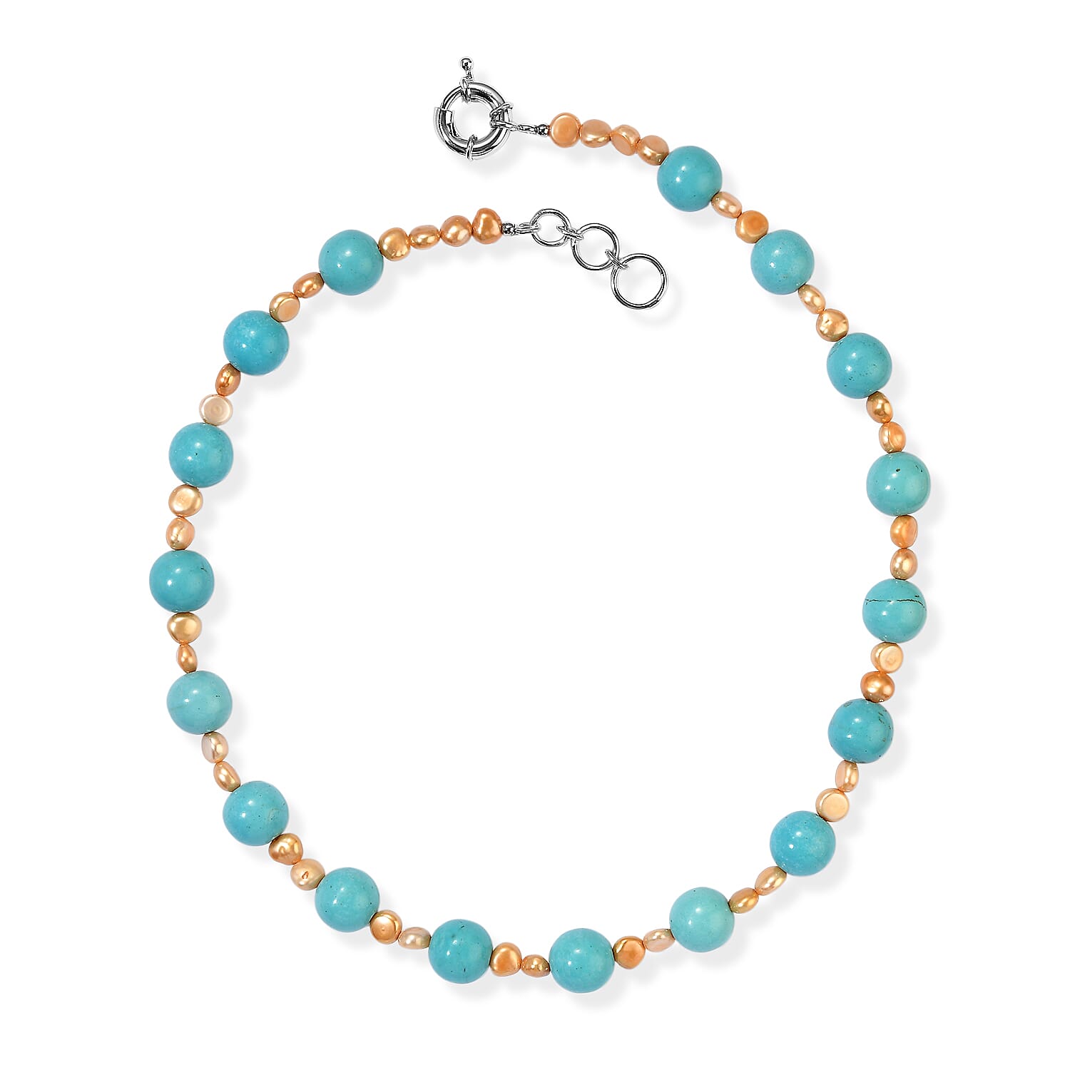 EverTrue Blue Howlite and Brown Pearl (D) 60.00 ctw Necklace in Platinum Over 18-19 Inches