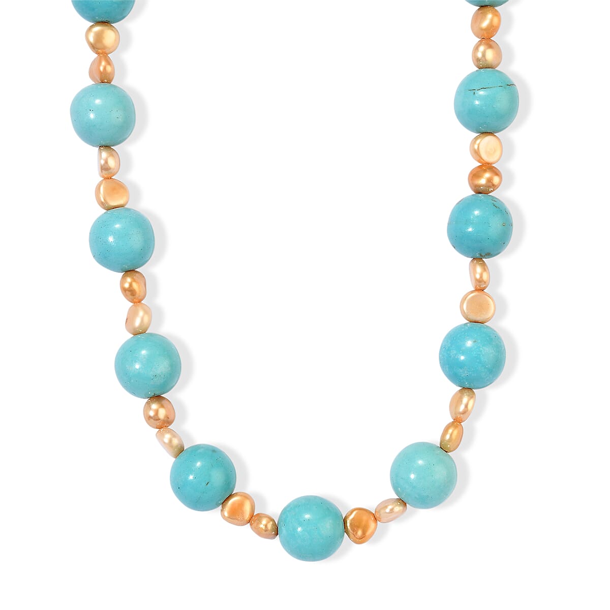 EverTrue Blue Howlite and Brown Pearl (D) 60.00 ctw Necklace in Platinum Over 18-19 Inches image number 1