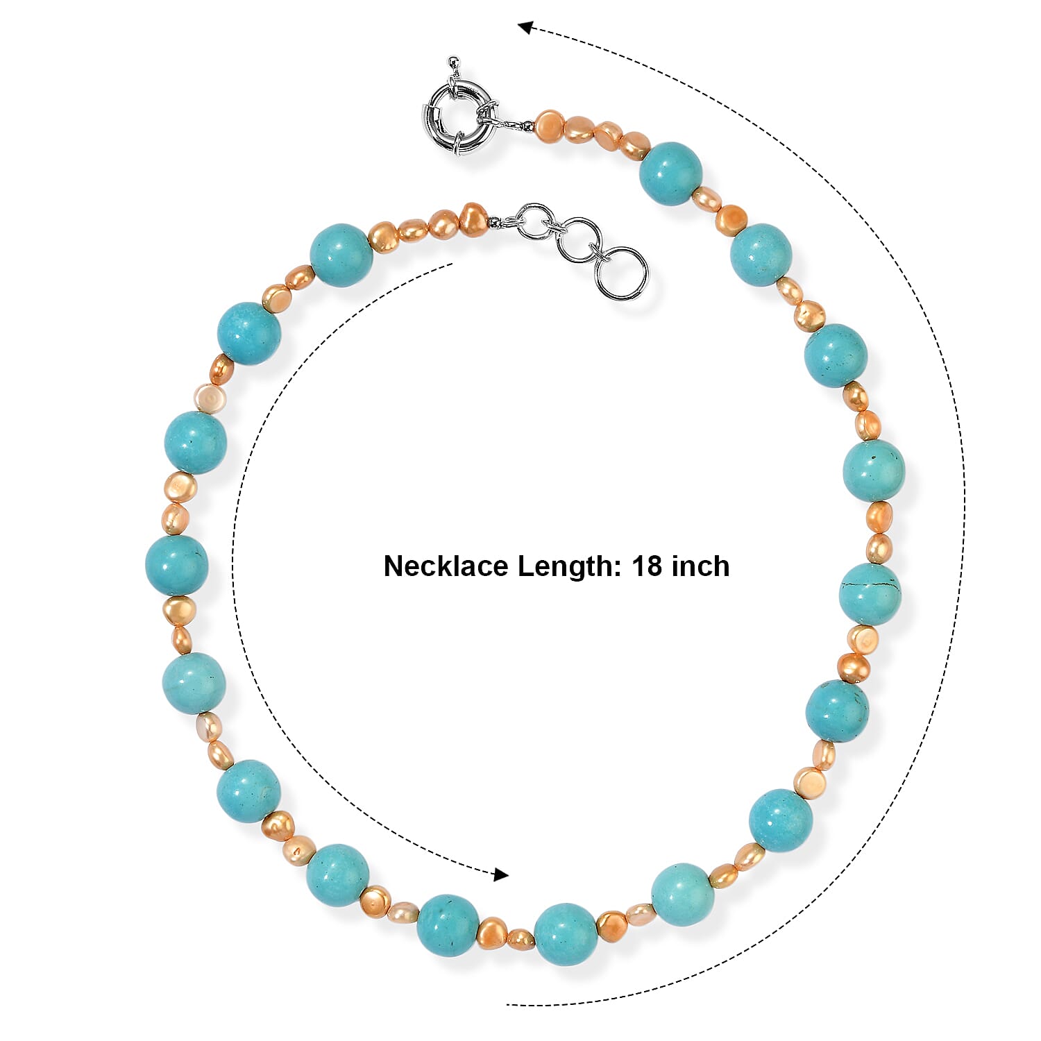 EverTrue Blue Howlite and Brown Pearl (D) 60.00 ctw Necklace in Platinum Over 18-19 Inches