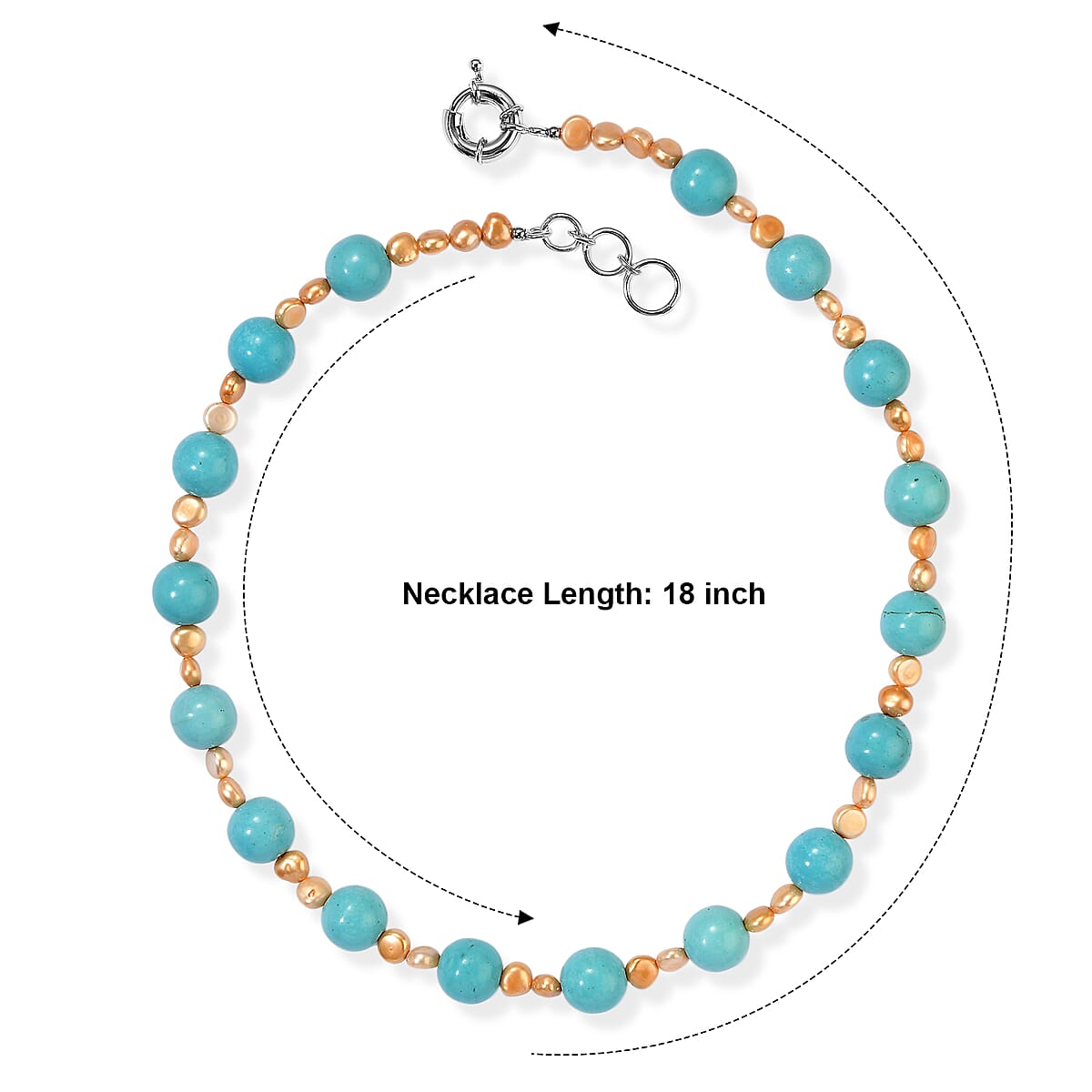 EverTrue Blue Howlite and Brown Pearl (D) 60.00 ctw Necklace in Platinum Over 18-19 Inches image number 2