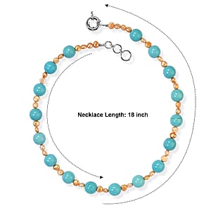 EverTrue Blue Howlite and Brown Pearl (D) 60.00 ctw Necklace in Platinum Over 18-19 Inches