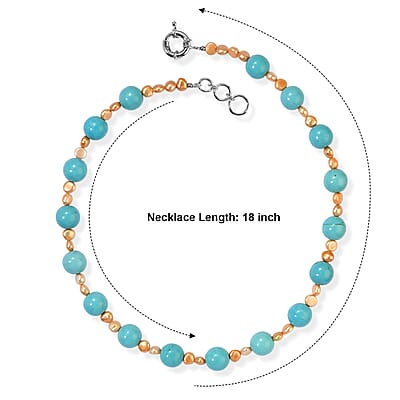 EverTrue Blue Howlite and Brown Pearl (D) 60.00 ctw Necklace in Platinum Over 18-19 Inches