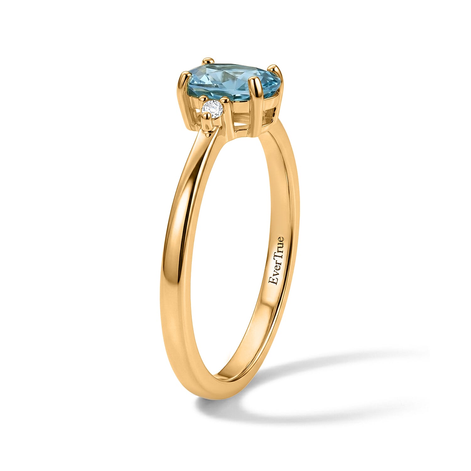 EverTrue Cambodian Blue Zircon and Moissanite 1.35 ctw Ring in 18K YG Plated (Size 7.0)