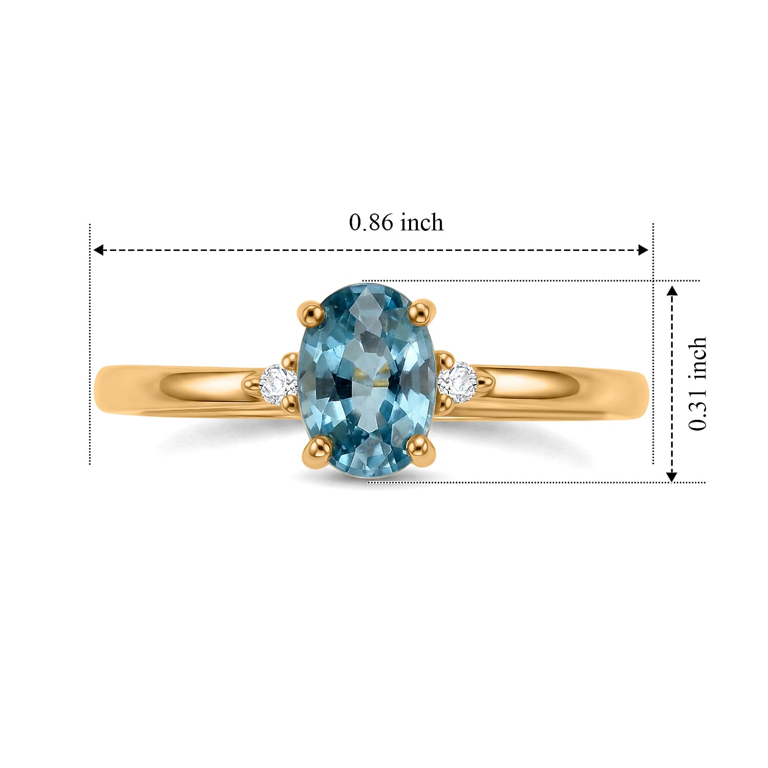 EverTrue Cambodian Blue Zircon and Moissanite 1.35 ctw Ring in 18K YG Plated (Size 7.0)