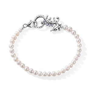 GP Trionfo Collection Artisan Crafted Freshwater Pearl and White Zircon 0.10 ctw Bracelet in Sterling Silver (7.25 In)