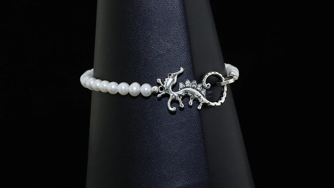 GP Trionfo Collection Artisan Crafted Freshwater Pearl, White Zircon Bracelet in Sterling Silver (7.25 In) 0.10 ctw